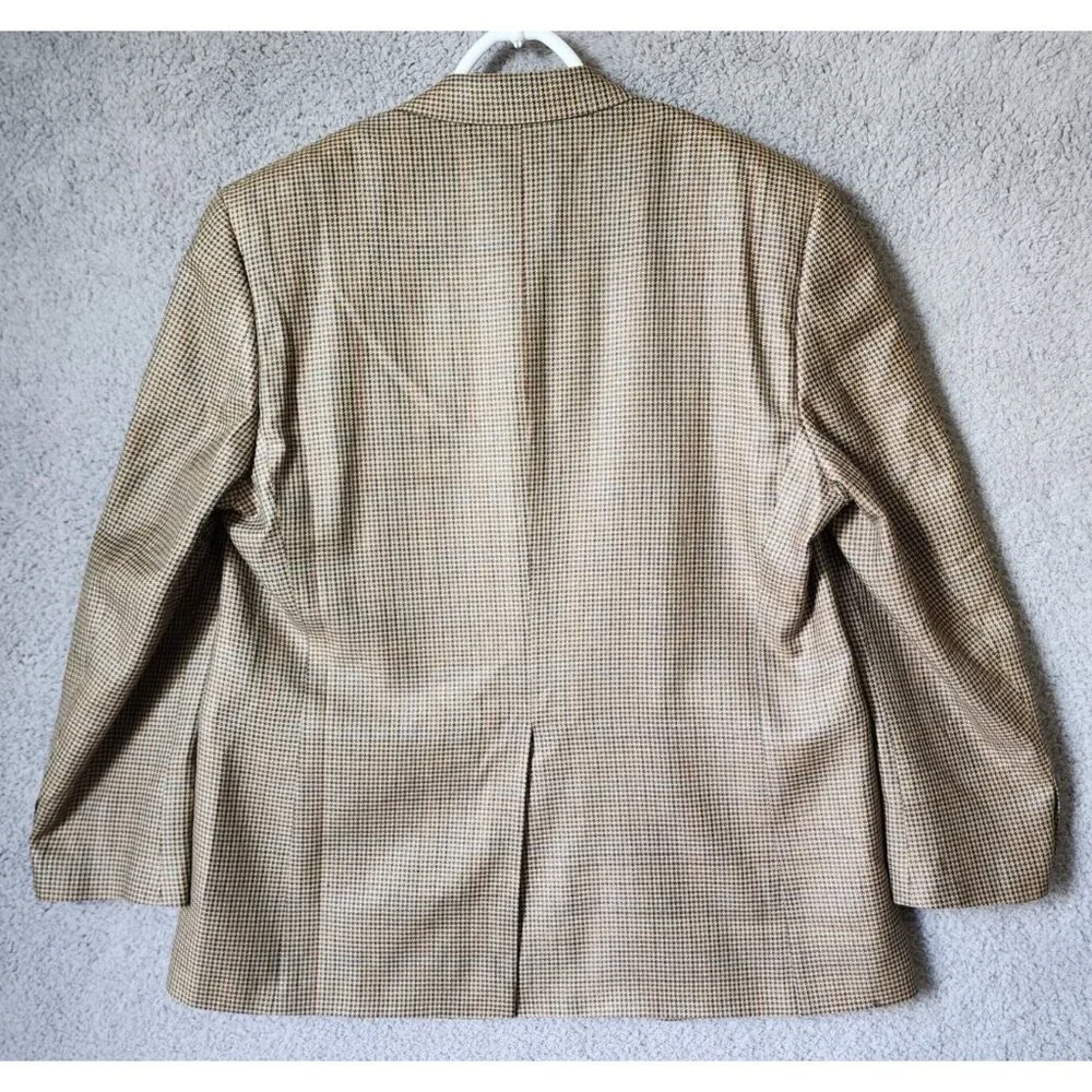 CHAPS Beige Houndstooth Blazer Sport Coat Suit Jacket Men's Size 42‎ R 100% Silk